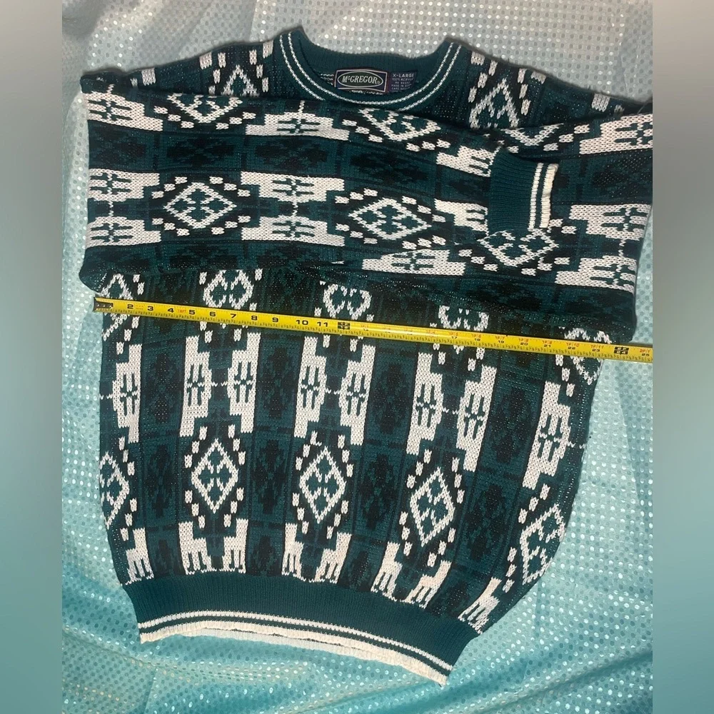 Vintage McGregor Patterned Blue Black Acrylic Knit Crewneck sz XL